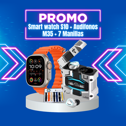 NUEVO COMBO SMART WATCH S10 ¡LLEVATE AUDIFONOS + 7 MANILLAS GRATIS!